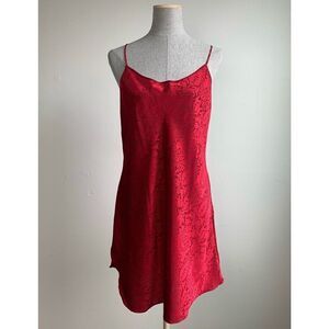 Vintage Victoria’s Secret Red Floral Satin Cross Back Slip‎